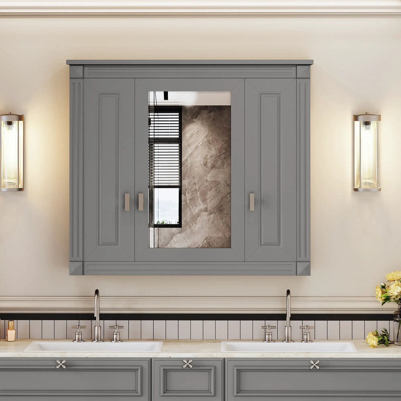 Wall Mounted Bathroom Cabinet With Mirror And 5 Shelves, Rectangular Design by Unique Piece Furniture