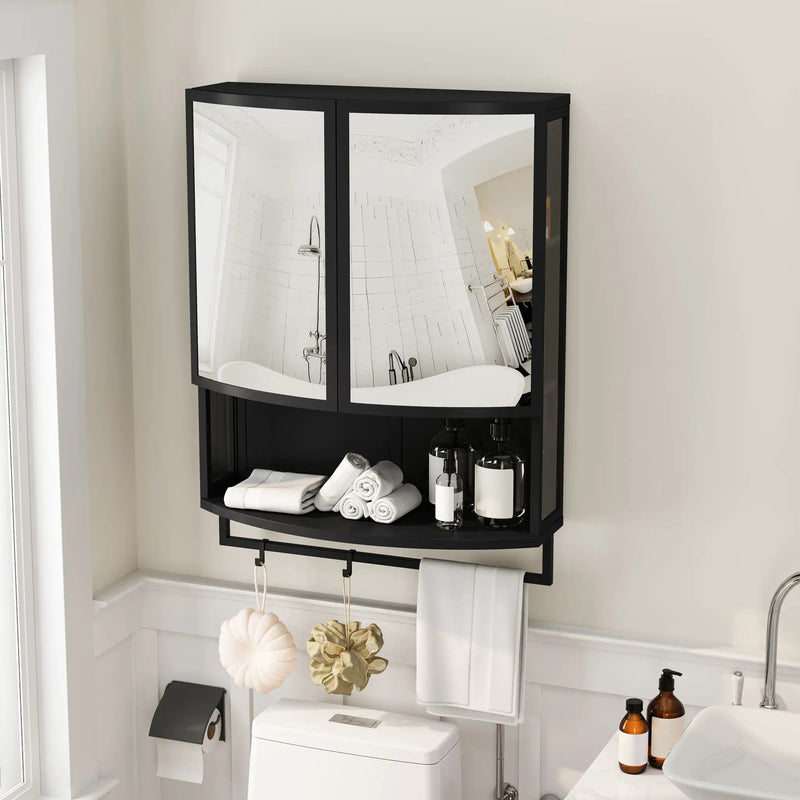 Arched Glass Double Door Wardrobe With Shatterproof Mirror, Open Shelf & Towel Rack by Unique Piece Furniture