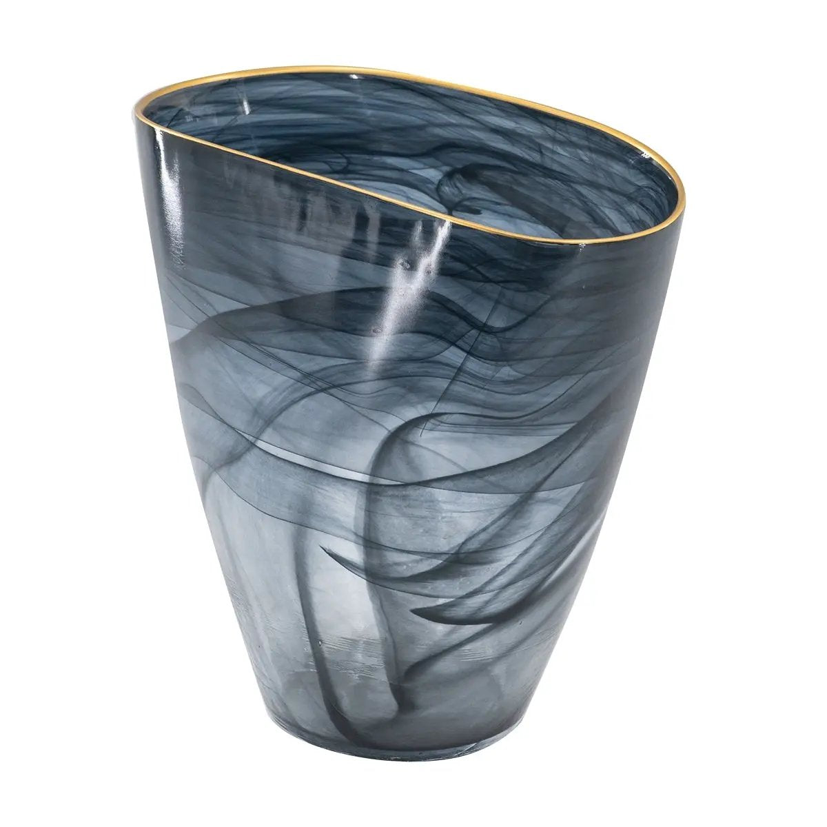 9.3x4.7x9.3' Smokey Black Glass Vase with Gold Rim by HouseOfZazla