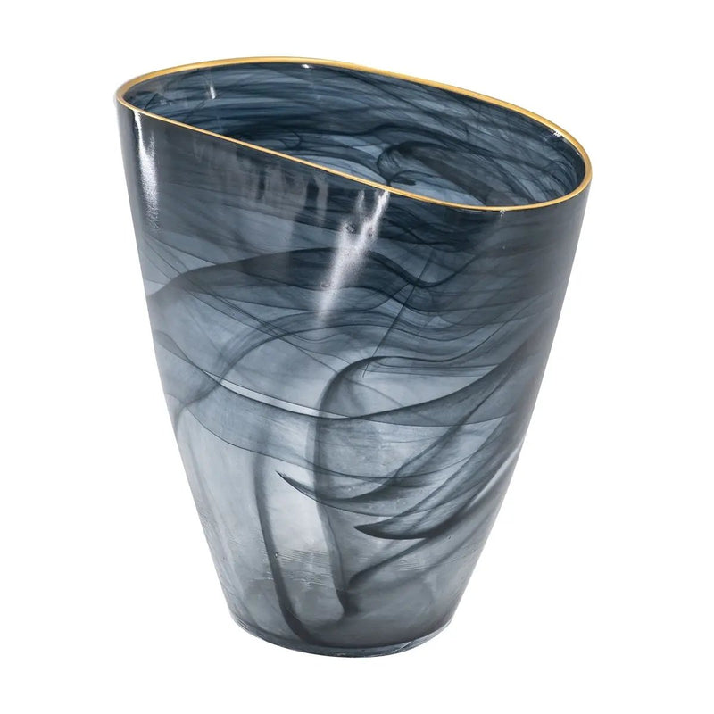 9.3x4.7x9.3' Smokey Black Glass Vase with Gold Rim by HouseOfZazla