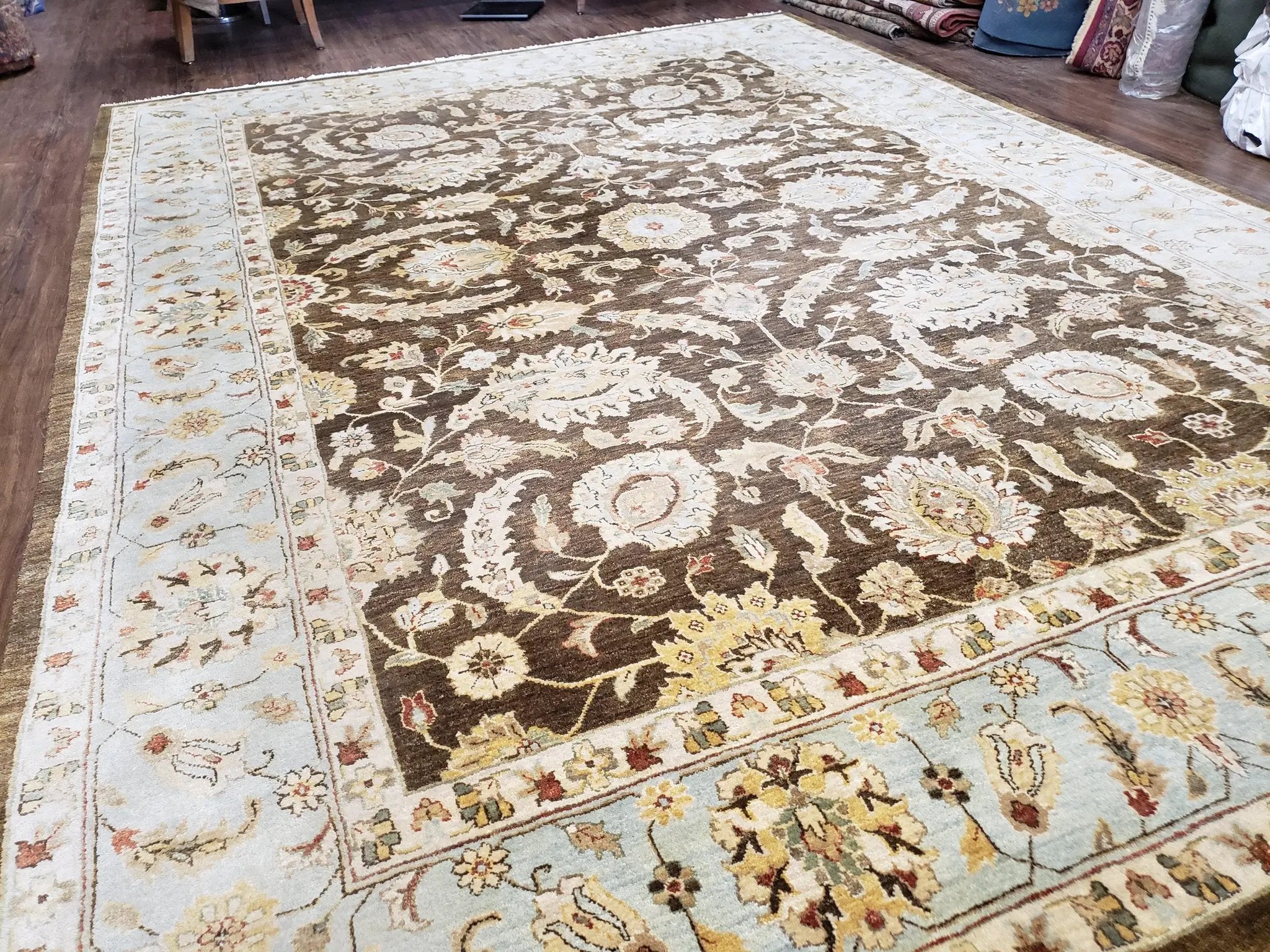 9x12 Vintage Handmade Wool Rug Carpet Indo Mahal Oushak Nice Brown Blue by Jewel Rugs