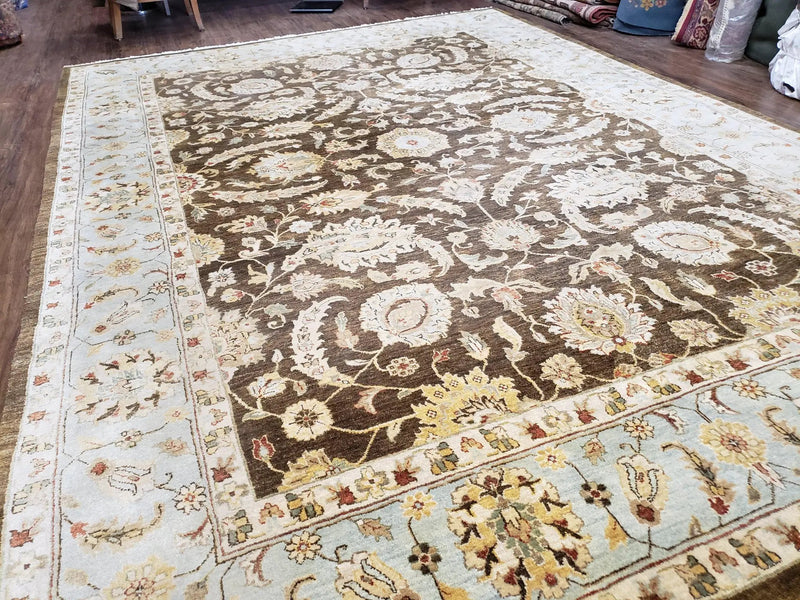 9x12 Vintage Handmade Wool Rug Carpet Indo Mahal Oushak Nice Brown Blue by Jewel Rugs