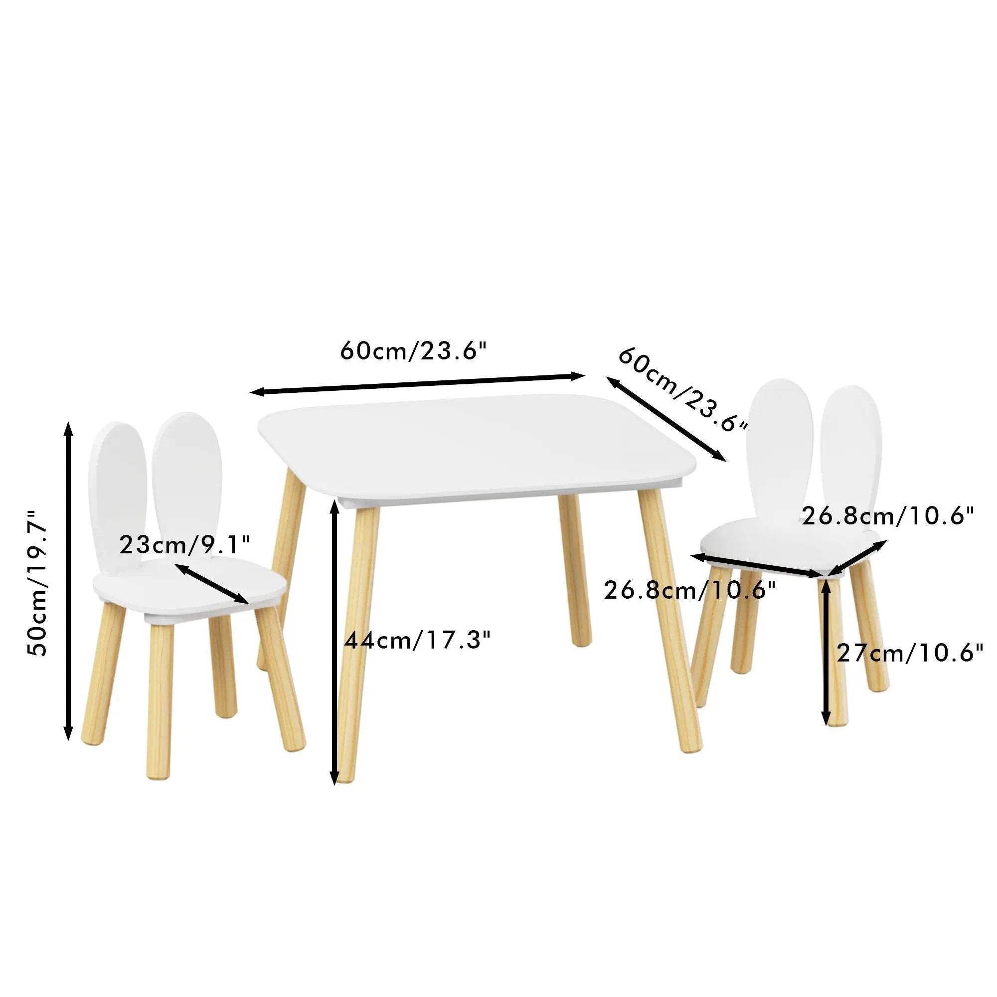 Rabbit Themed Table And 2 Chairs Set - White by HouseOfZazla