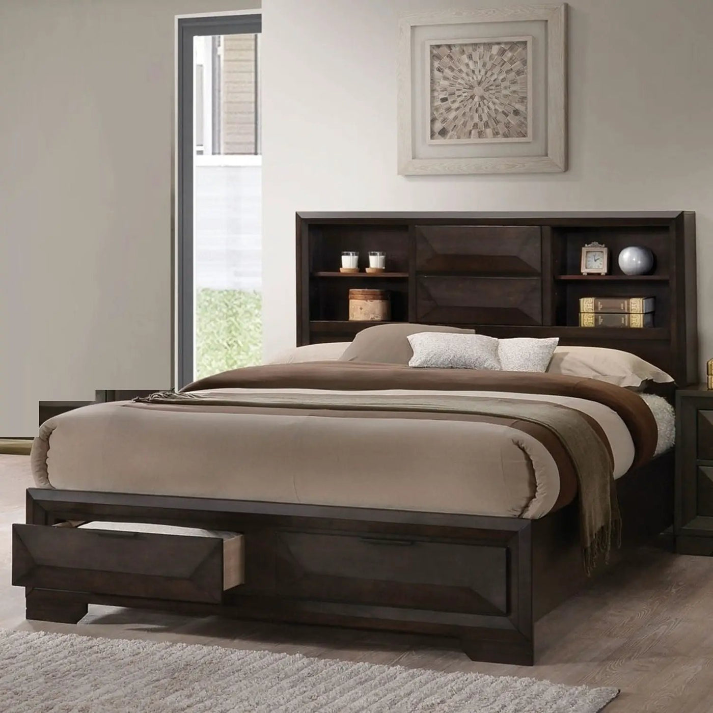 Contemporary Style Bed With Bookcase Headboard And Footboard Storage by Unique Piece Furniture