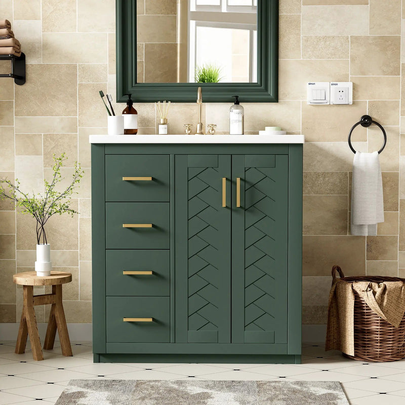 Ceramic Sink Combo, Freestanding Vanity Set With 3 Drawers & Soft Closing Doors by Unique Piece Furniture