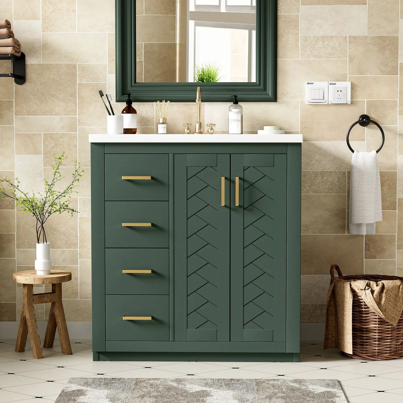 Ceramic Sink Combo, Freestanding Vanity Set With 3 Drawers & Soft Closing Doors by Unique Piece Furniture