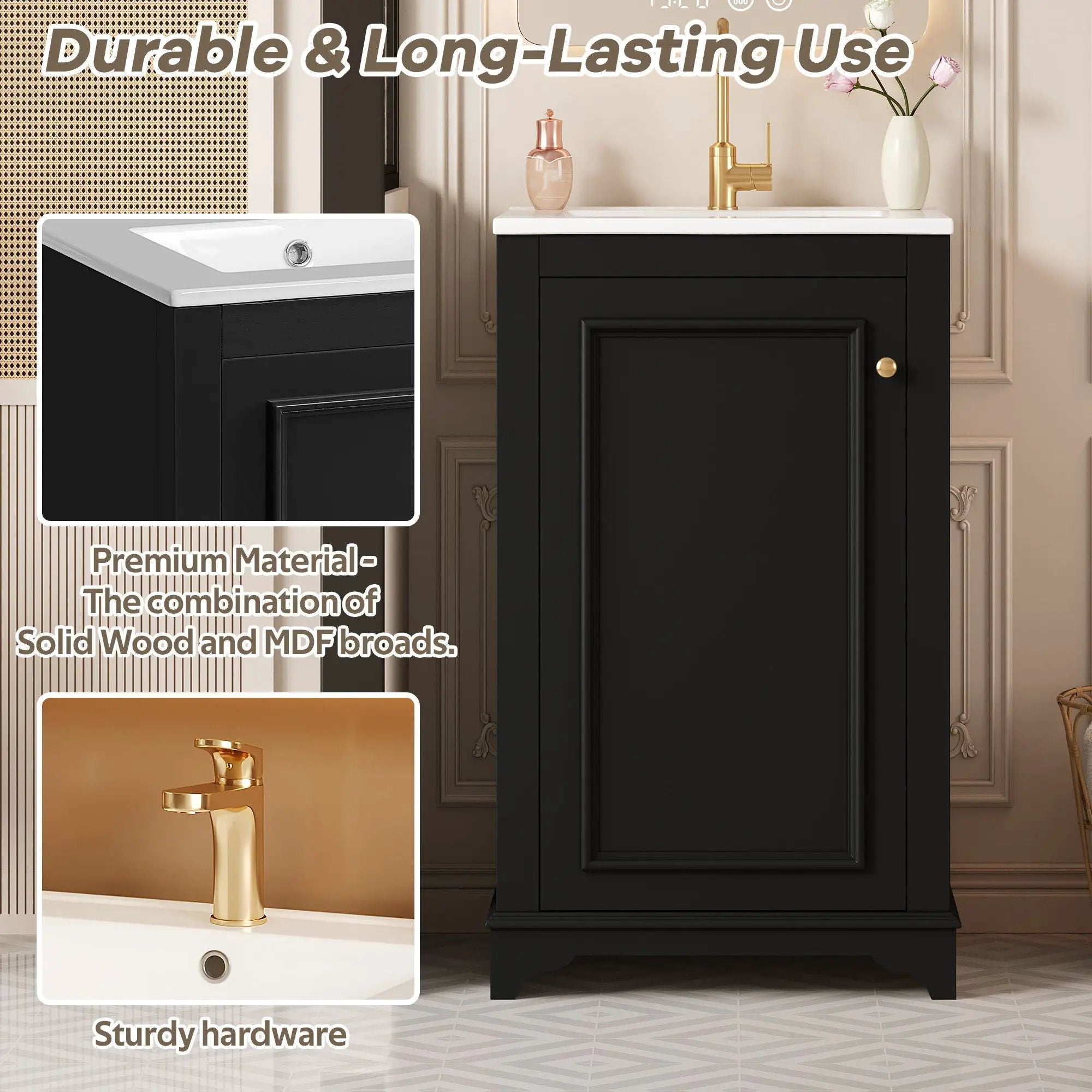 Bathroom Vanity With Sink, Freestanding Single Cabinet Set, Soft Close Door, Adjustable Shelf by Unique Piece Furniture