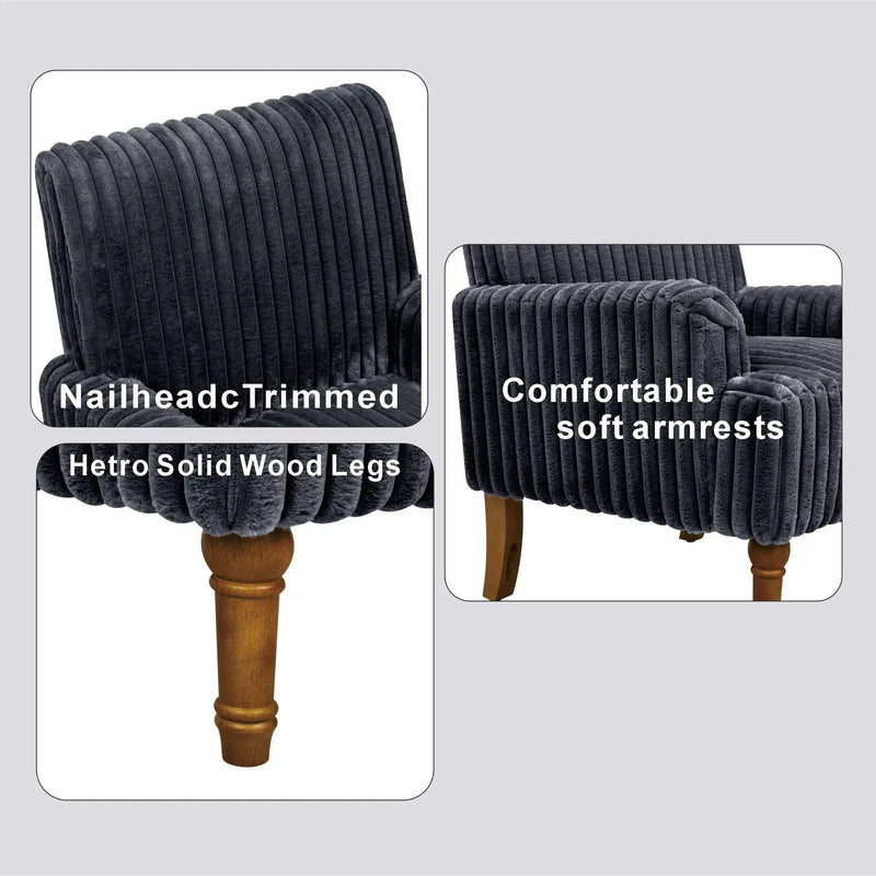 Modern Accent Chair with 2" Wide Wale Corduroy and Solid Wood Legs by HouseOfZazla