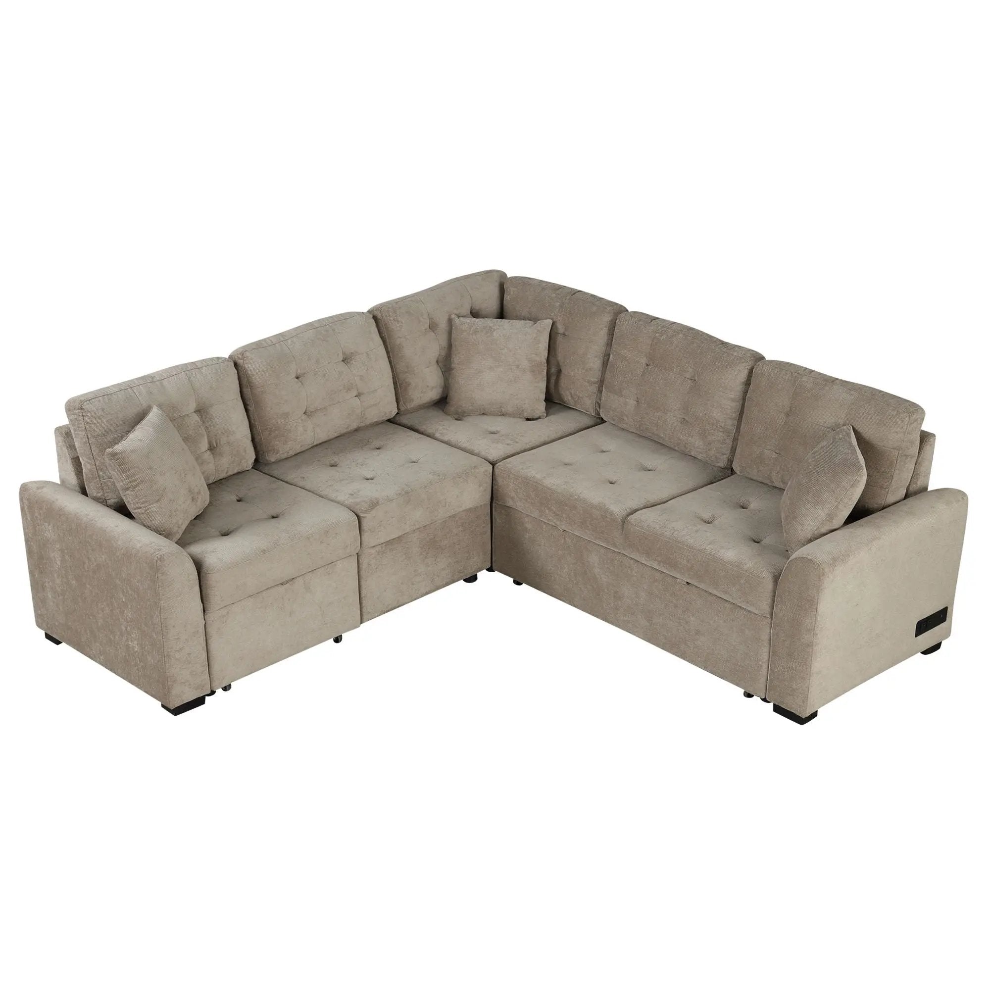 L-Shape Sofa Bed Pull-Out Sleeper Sofa With Wheels, USB Ports, Power Sockets For Living Room by HouseOfZazla