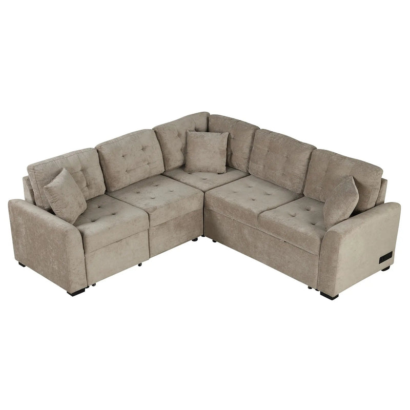 L-Shape Sofa Bed Pull-Out Sleeper Sofa With Wheels, USB Ports, Power Sockets For Living Room by HouseOfZazla
