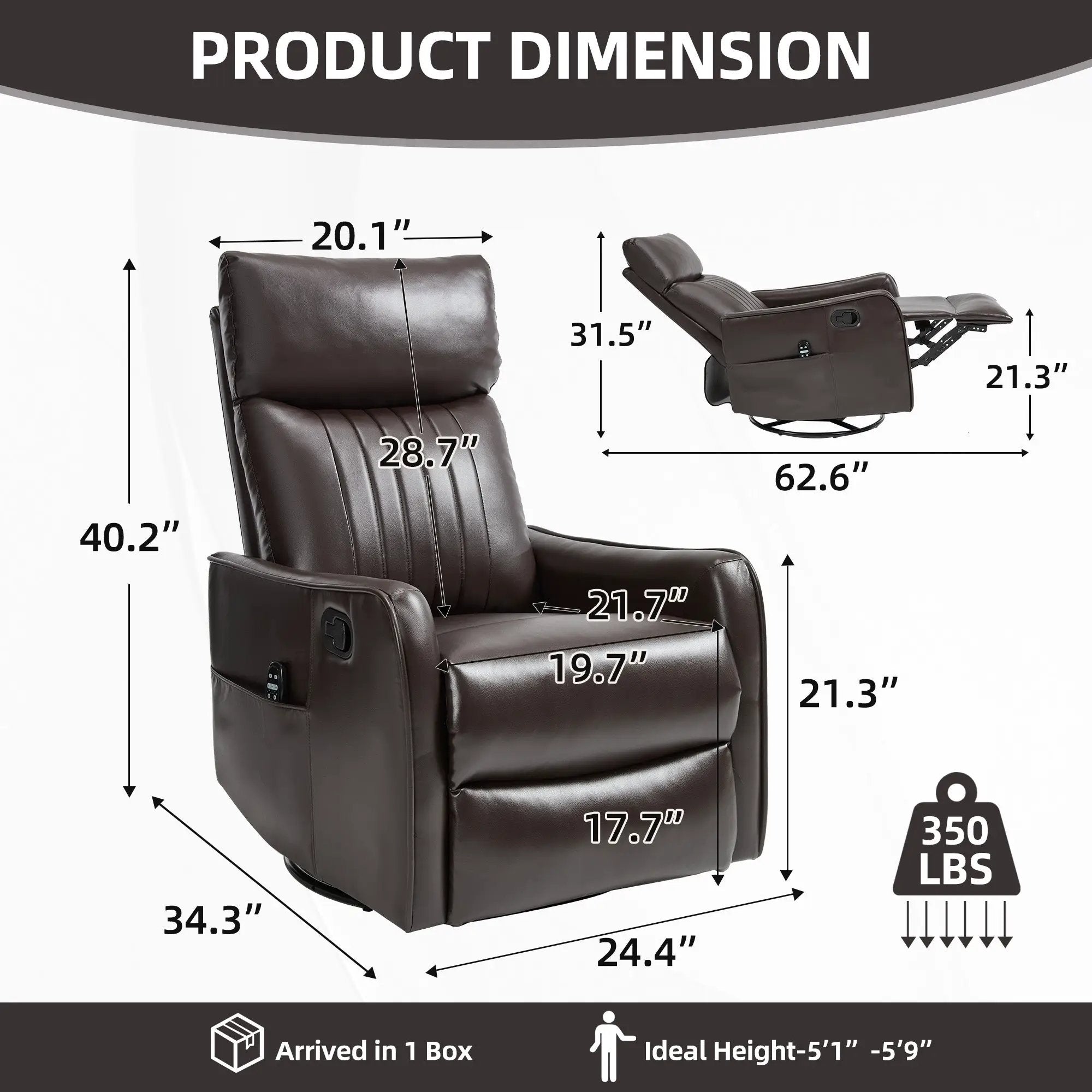 Brown Faux Leather Heat Massage Manual Recliner Chair by HouseOfZazla