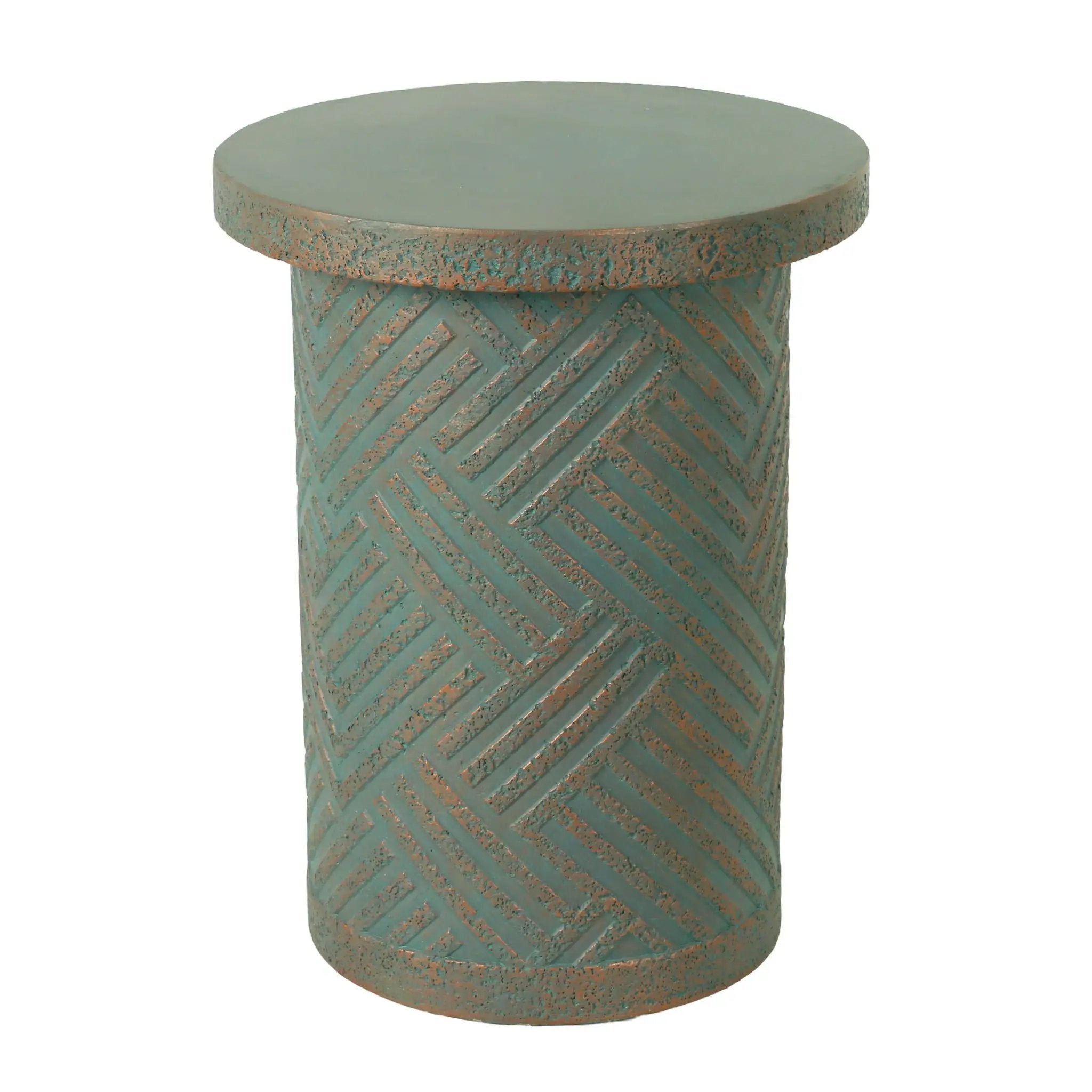 Round Outdoor End Table With Tree Stump Design For Patio - Golden / Green / Peacock by Unique Piece Furniture