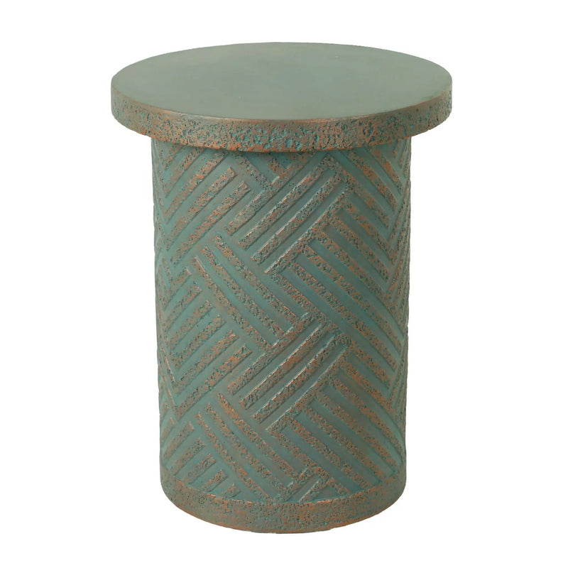 Round Outdoor End Table With Tree Stump Design For Patio - Golden / Green / Peacock by Unique Piece Furniture