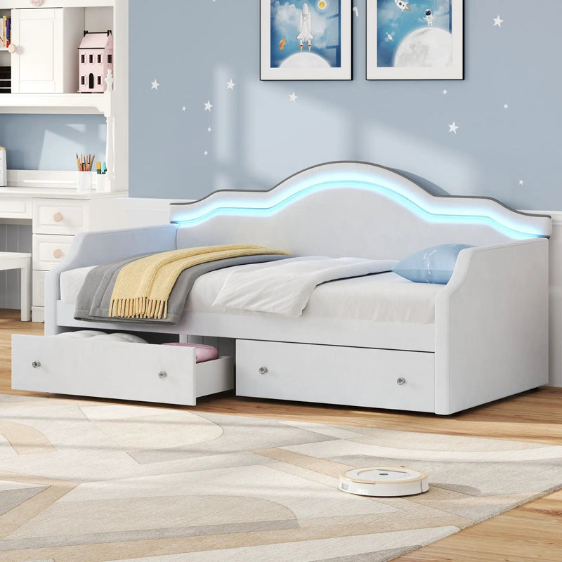 Upholstered Daybed With LED Lights And 2 Drawersme by HouseOfZazla