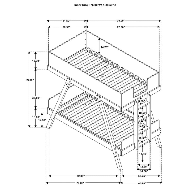 Frankie Twin Over Twin Bunk Bed with 7-inch Mattresses Blue by Unique Piece Furniture