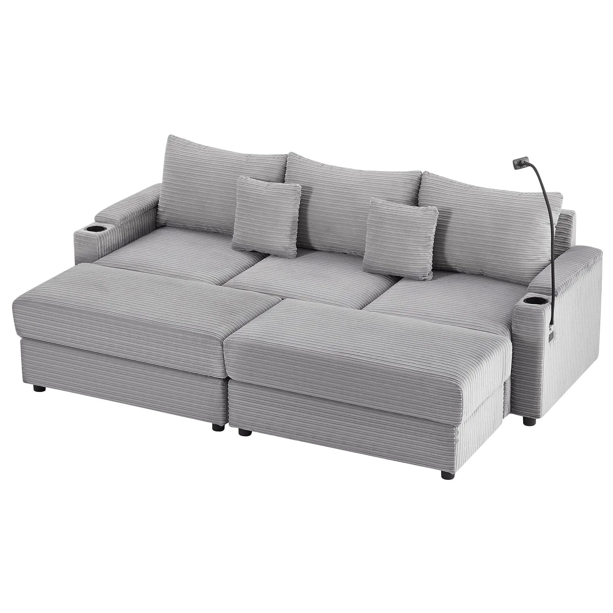 Modern Style Loveseat Sofa Sectional Sofa Couch With Storage Space, A Movable Ottoman, Two USB Ports, Two Cup Holders, A Phone Holder For Living Room by HouseOfZazla