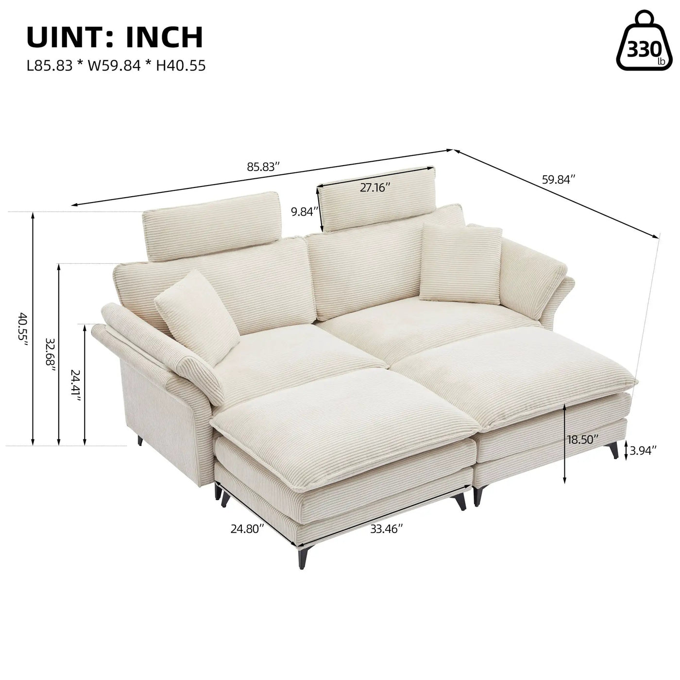Modern Deep Seat Sectional Sofa With Ottoman by Unique Piece Furniture