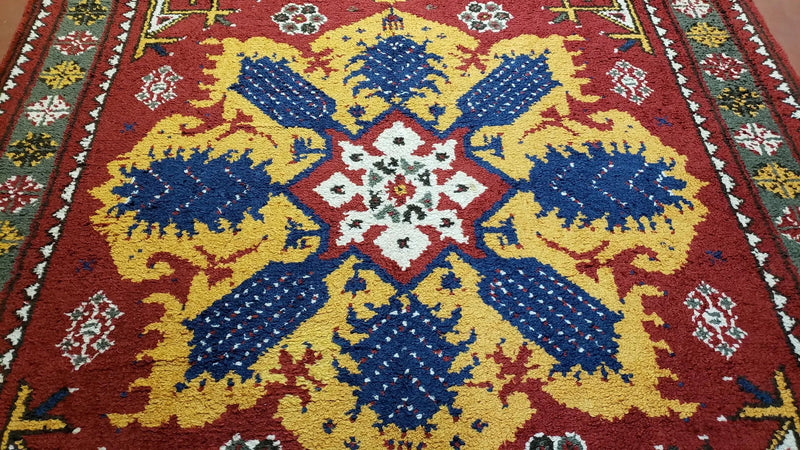 Colorful Moroccan Heriz Rug 6x9, Large Central Medallion, Red Yellow Blue by Jewel Rugs