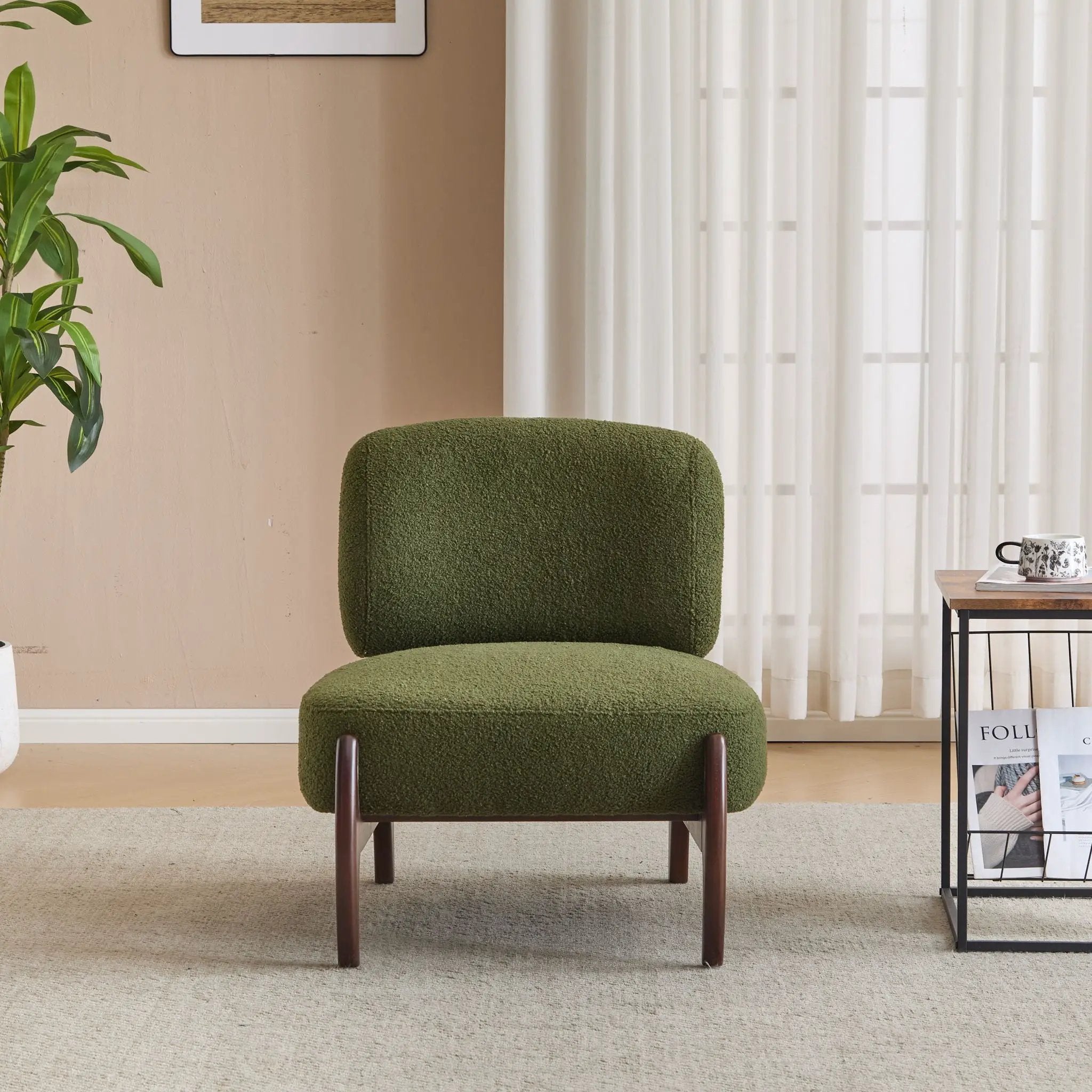 Modern Boucle Lounge Chair With Solid Wood Frame by HouseOfZazla
