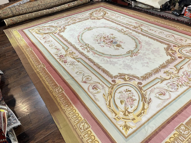 Large Aubusson Rug 11x15, Oversized Gallery Palace Size Flatweave Savonnerie Carpet 11 x 15 ft, Wool Handmade Vintage Elegant European by Jewel Rugs