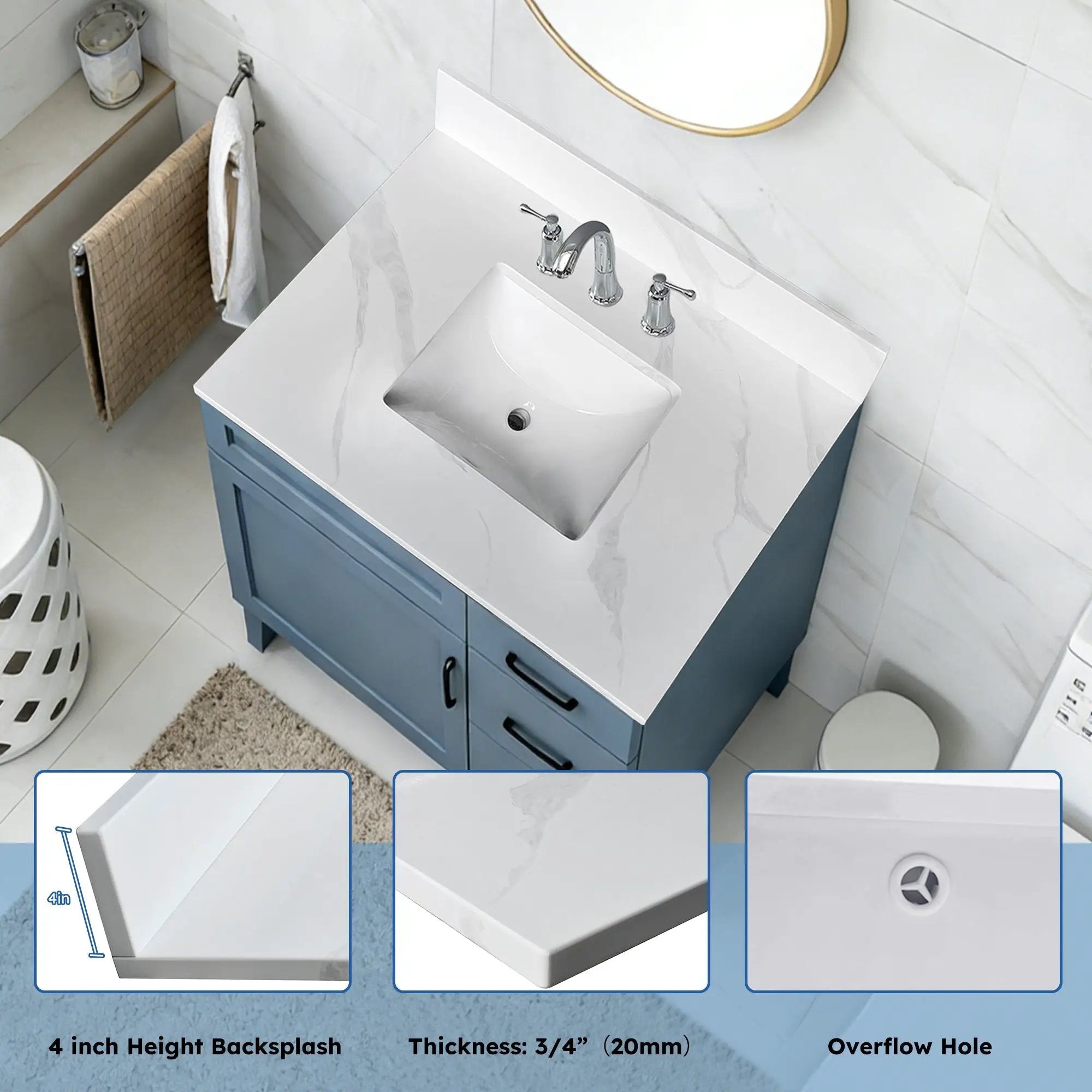 31-Inch Quartz Bathroom Vanity Top by HouseOfZazla