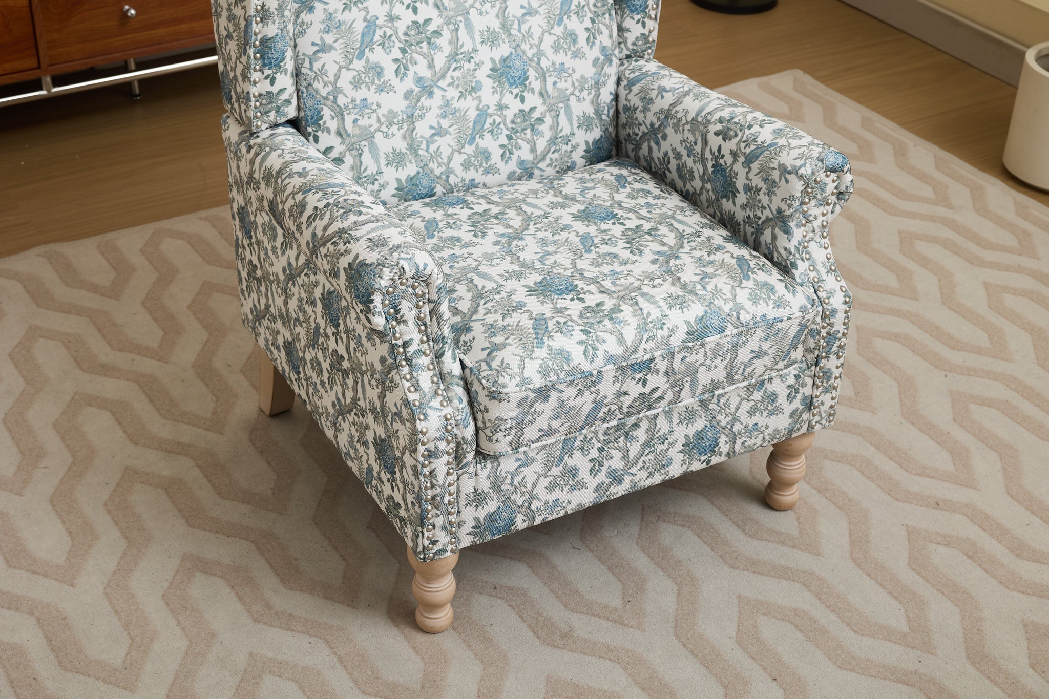Modern Accent Chair with Retro Wood Legs and Floral Design by HouseOfZazla