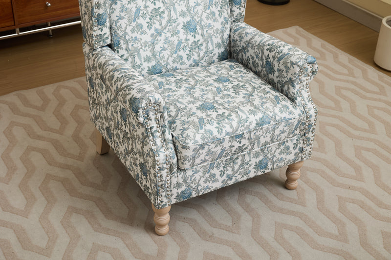 Modern Accent Chair with Retro Wood Legs and Floral Design by HouseOfZazla