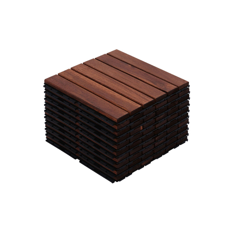 Interlocking Deck Tiles Striped Pattern, Square Acacia Hardwood Outdoor Flooring For Patio, Bancony, Pool Side by HouseOfZazla