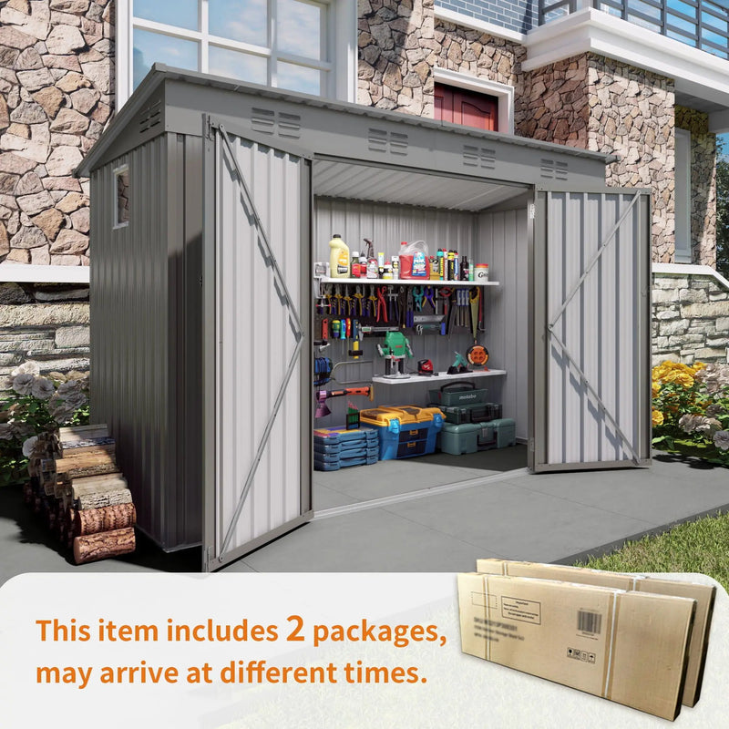 Outdoor Storage Shed, Tool House With Sloping Roof, 6 Vents And 2 Swing Doors For Backyard - Gray by HouseOfZazla