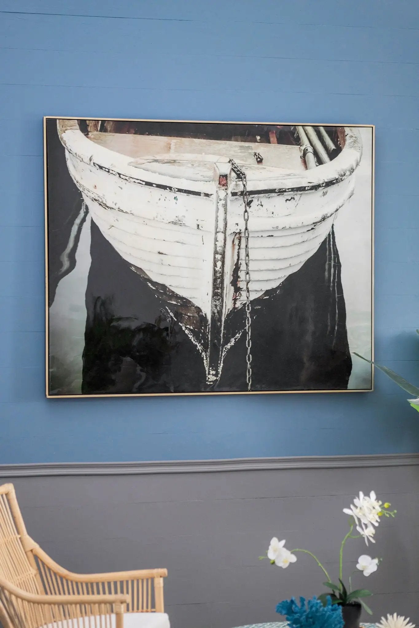 Large And Rectangular Wall Art With Frame, Wall Decor For Living Room - White / Blue by HouseOfZazla