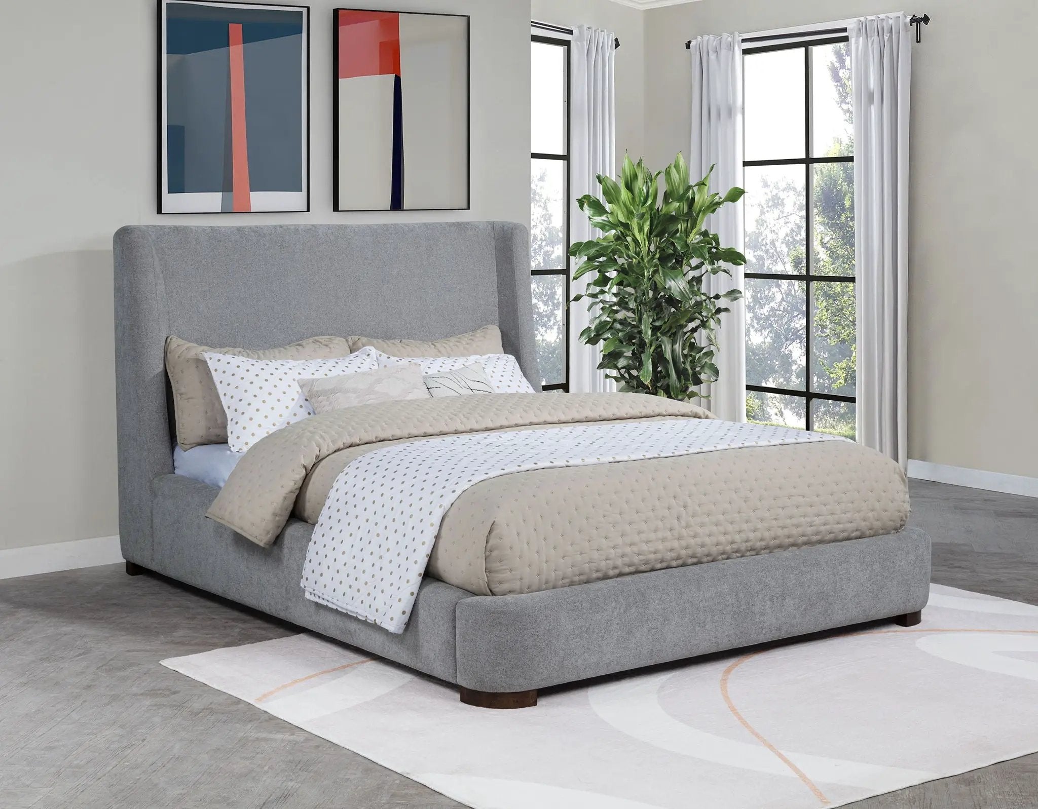 Rennes Upholstered Queen Wingback Platform Bed Grey by Unique Piece Furniture