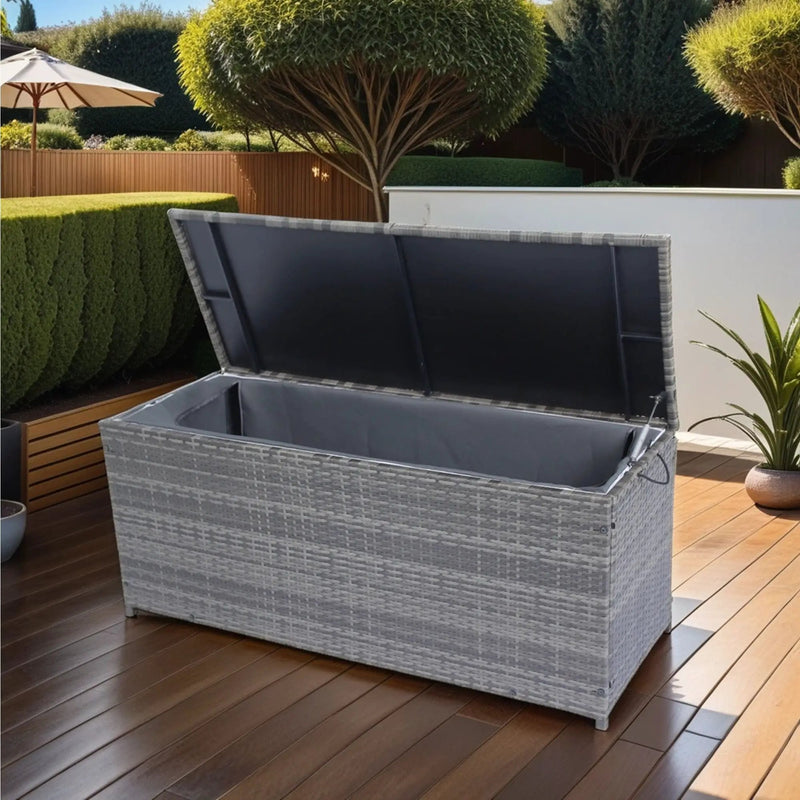 Outdoor Storage Box, Wicker Patio Deck Boxes With Lid, Outdoor Cushion Storage For Kids Toys, Pillows, Towel, Wicker by HouseOfZazla