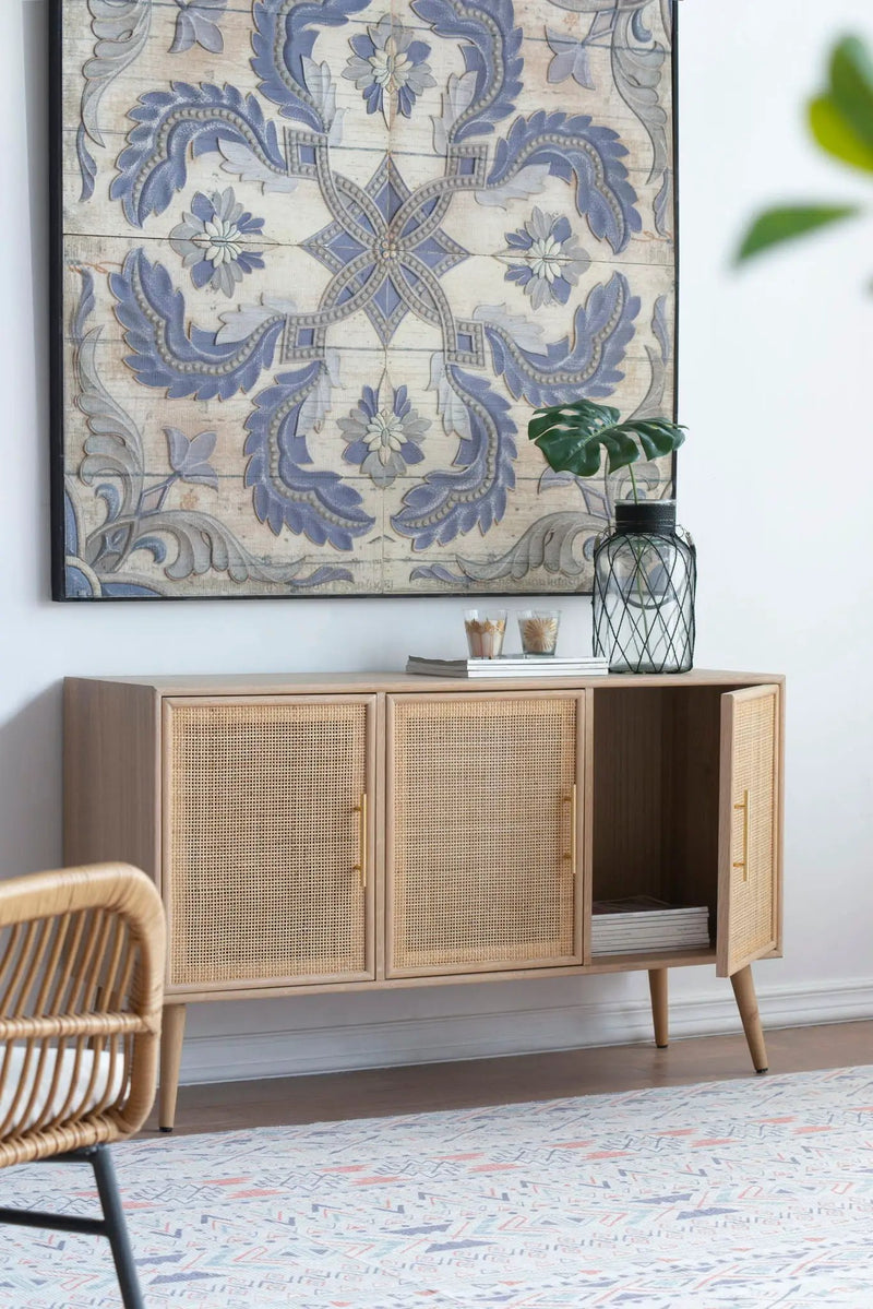 Wooden Accent TV Cabinet With 3 Doors - Brown by HouseOfZazla