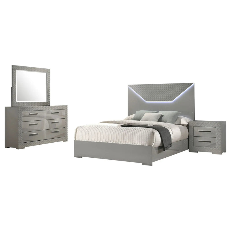Ives 4-piece Queen Bedroom Set Grey High Gloss by Unique Piece Furniture