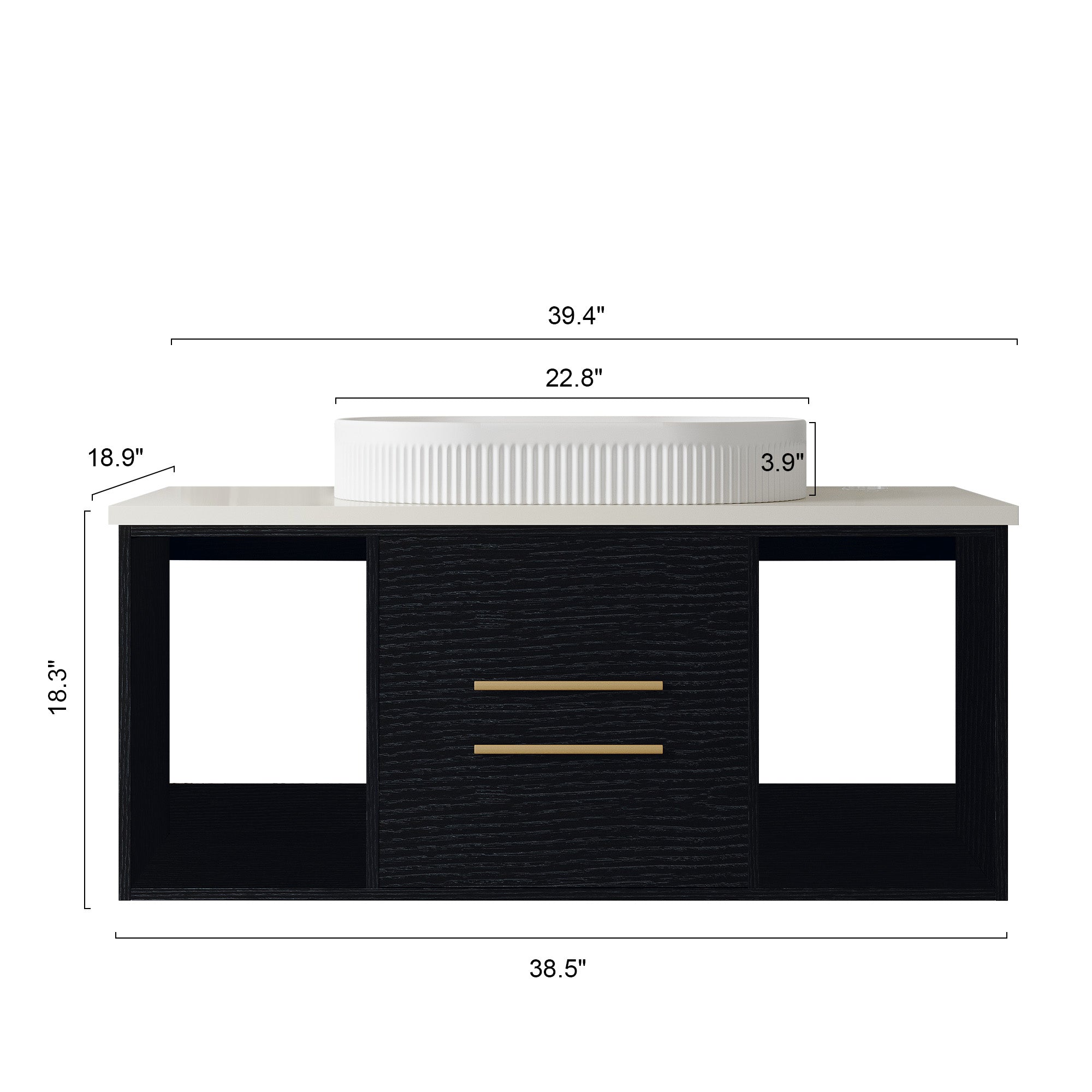 Modern 39.4-In Wall-Mounted Bathroom Vanity with Oval Ceramic Sink by HouseOfZazla