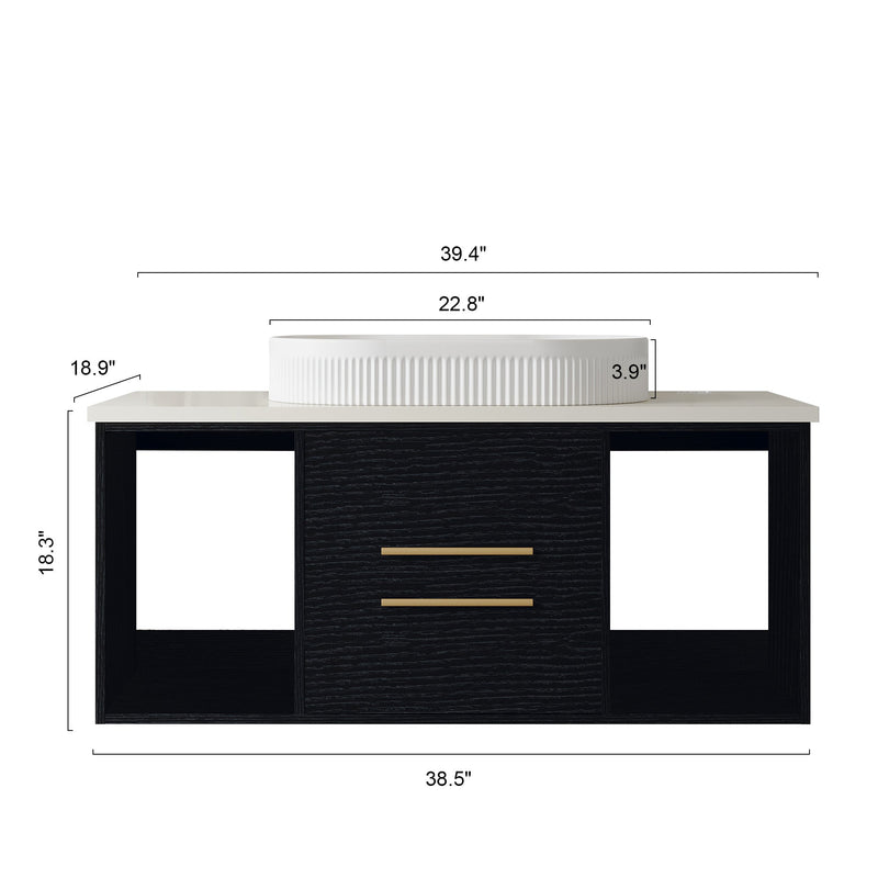 Modern 39.4-In Wall-Mounted Bathroom Vanity with Oval Ceramic Sink by HouseOfZazla