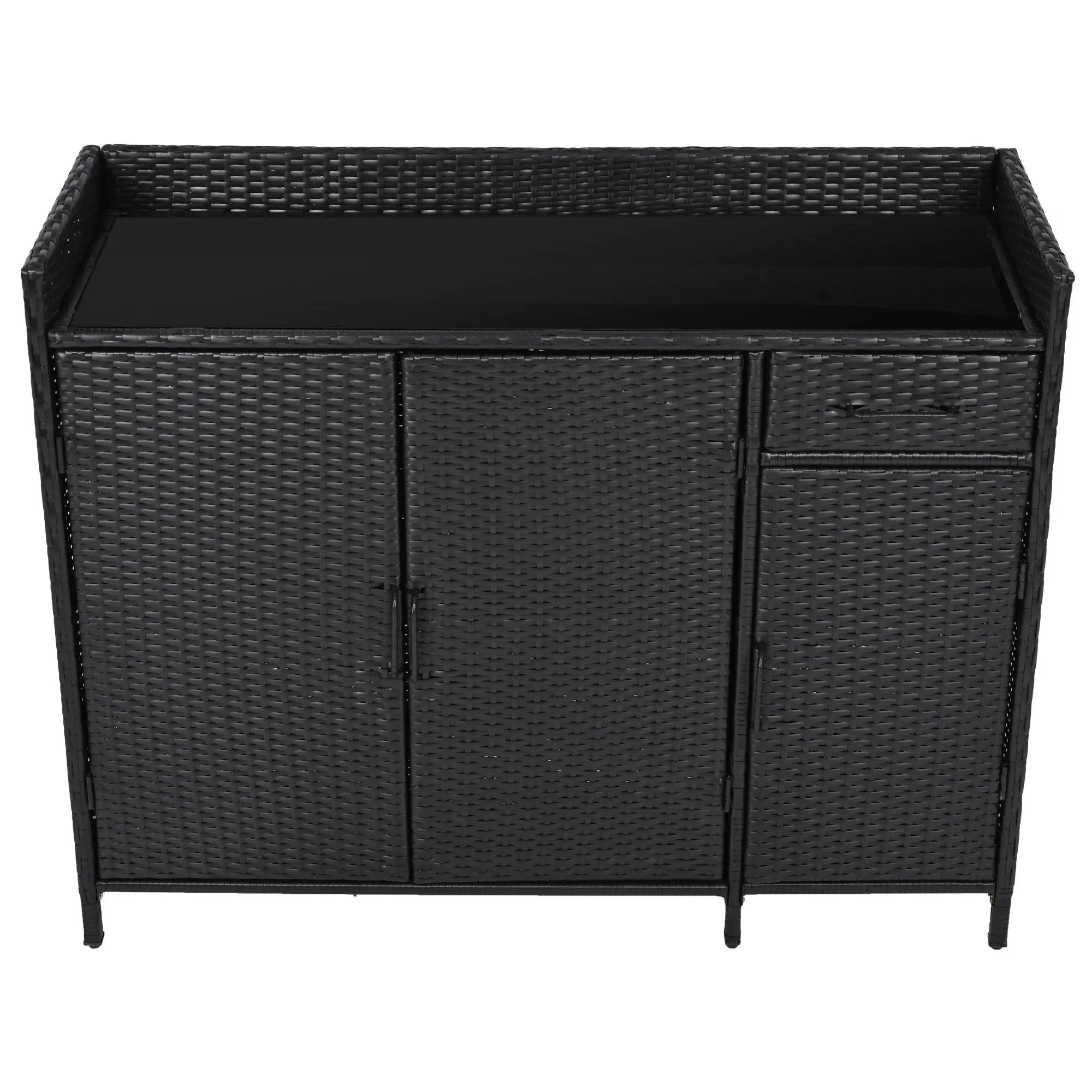 K&K 47.5"W Wicker Outdoor Storage Cabinet with Tempered Glass Top by HouseOfZazla