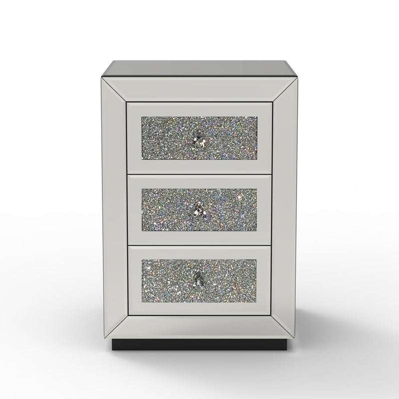 3 Drawer Nightstand With Glass Accents, Bedside Table For Bedroom - Silver by HouseOfZazla