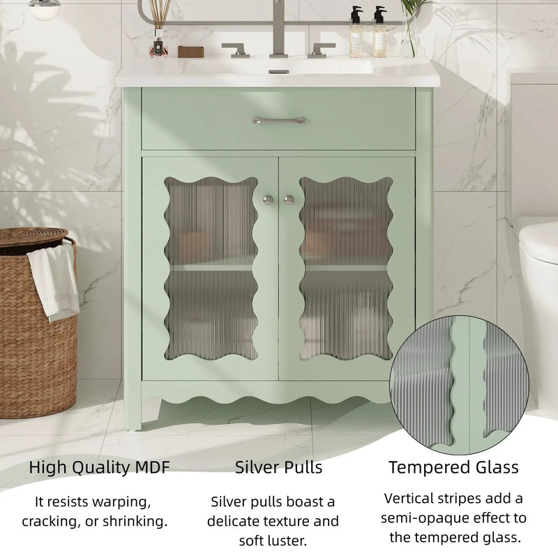 30 Inches Bathroom Vanity with Tempered Glass by HouseOfZazla