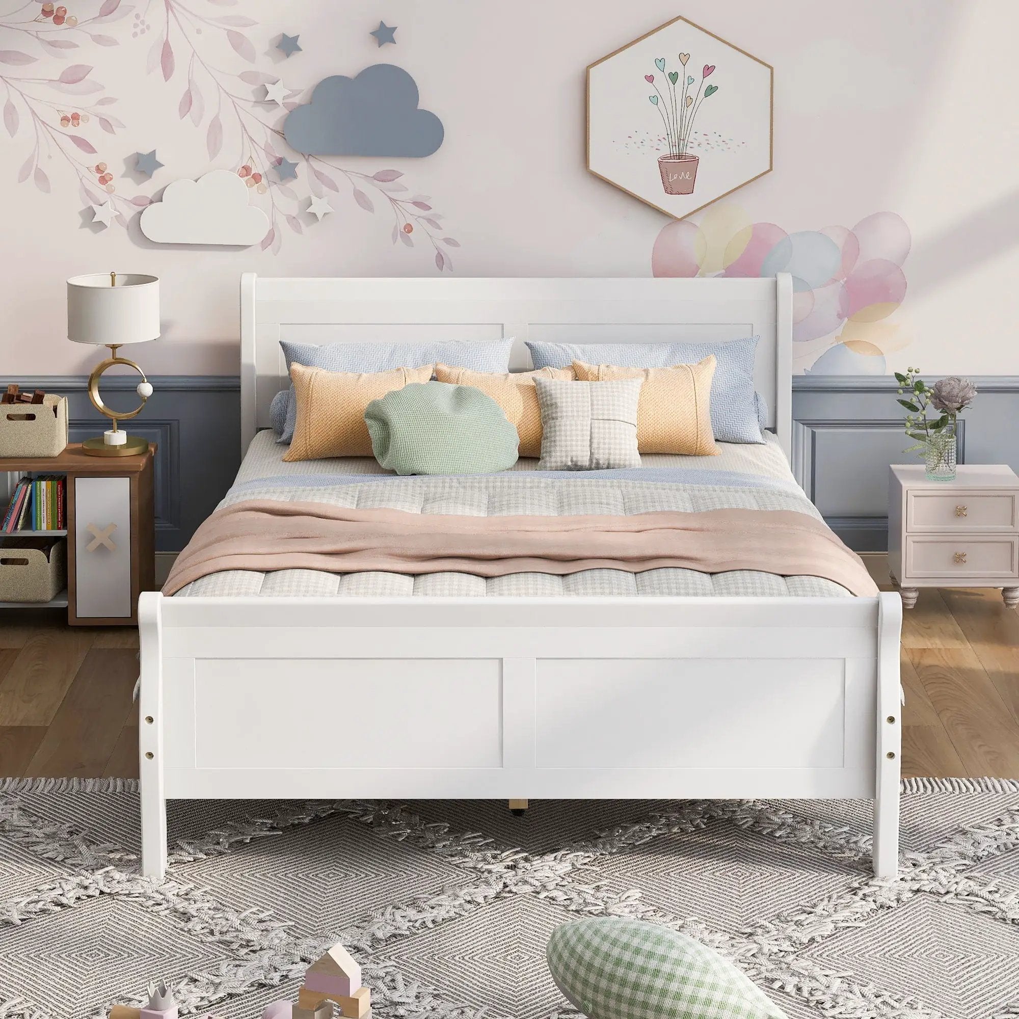 Platform Bed Frame Mattress Foundation Sleigh Bed With Headboard / Footboard / Wood Slat Suppor by HouseOfZazla