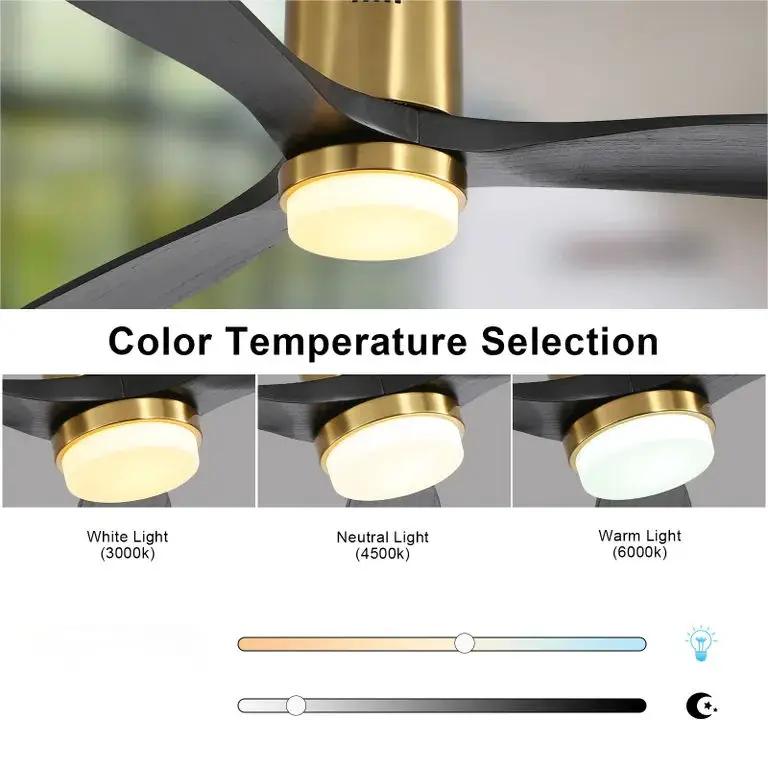 Flush Mount Ceiling Fan With 3 Solid Wood Blades Remote Control Reversible DC Motor For Living Room - Gold by Unique Piece Furniture