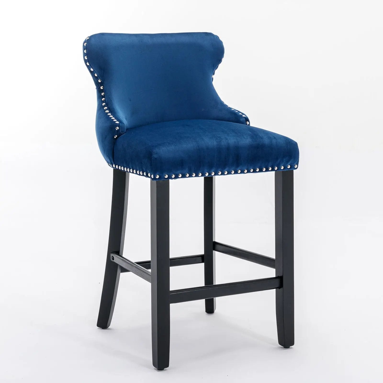 Contemporary Upholstered Wing-Back Barstools With Button Tufted Decoration And Wooden Legs, And Nailhead Trim, Leisure Style Bar Chairs, Bar Stools (Set of 2) by HouseOfZazla