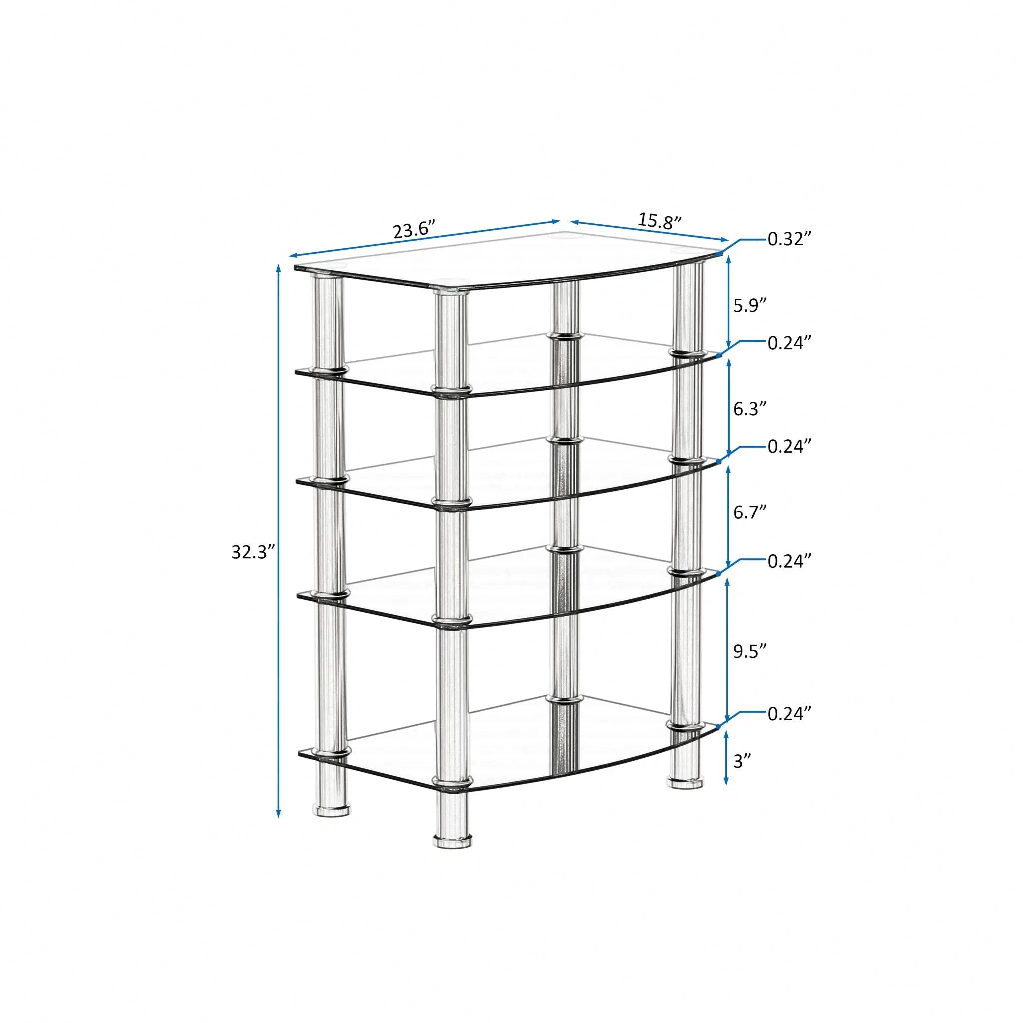 5 Tier Tempered Glass Side Table, Stainless Steel Frame End Table For Living Room, Bedroom - Black by Unique Piece Furniture