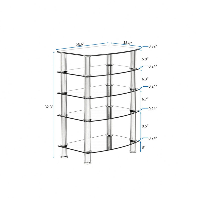 5 Tier Tempered Glass Side Table, Stainless Steel Frame End Table For Living Room, Bedroom - Black by Unique Piece Furniture