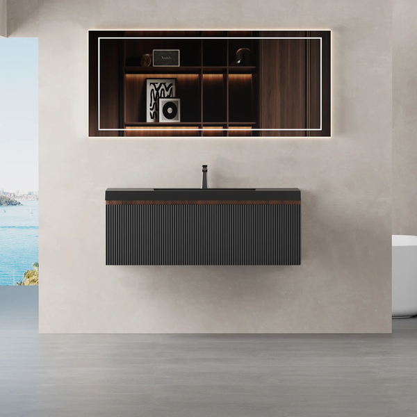 42" Floating Bathroom Vanity with Sink and Striped Storage Cabinet