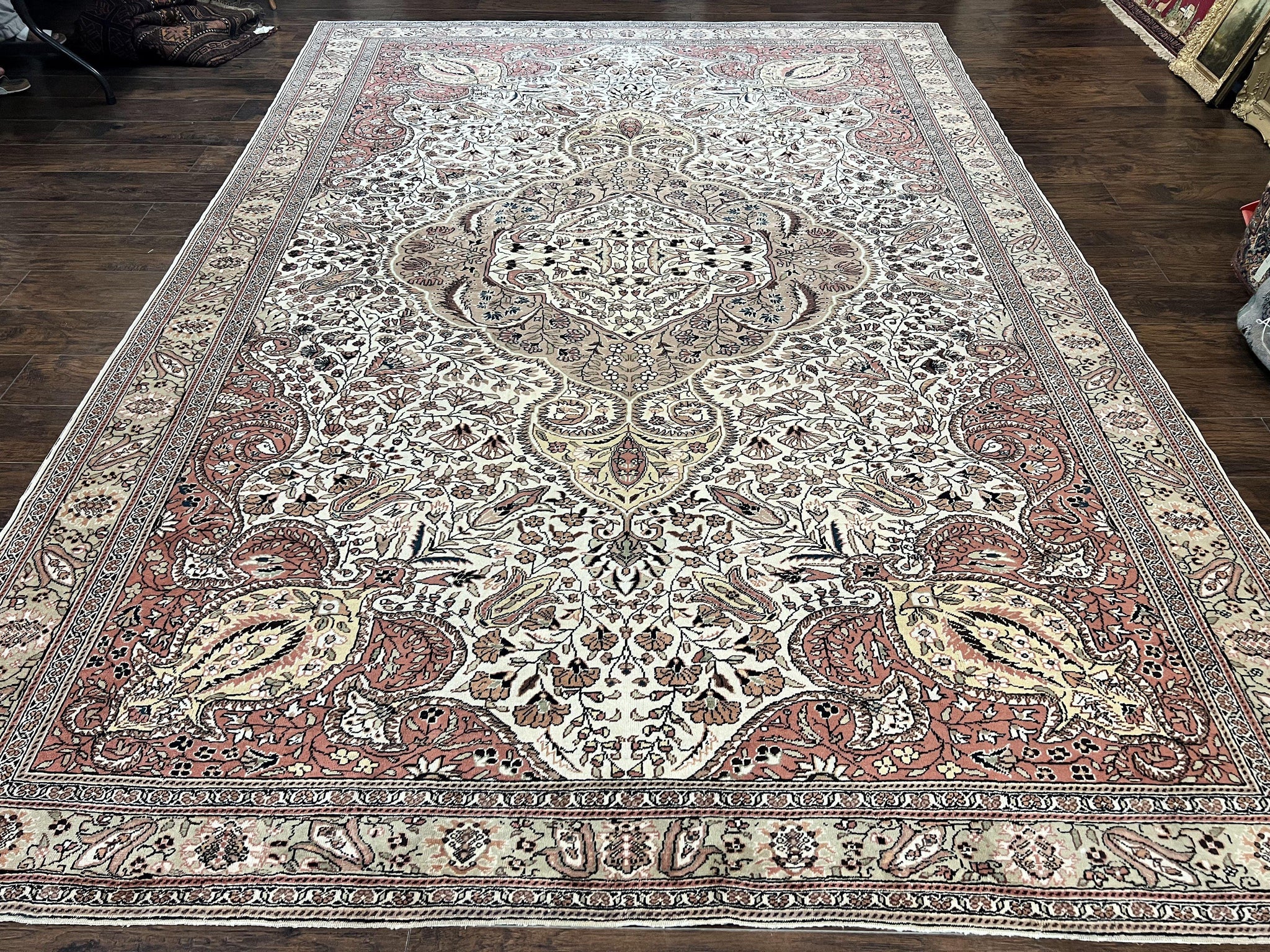 Turkish Sivas Rug 9x12, Handmade Vintage Wool Carpet, Cream Ivory by Jewel Rugs