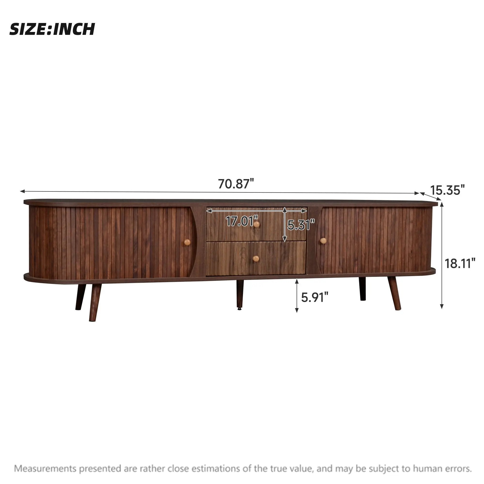 70" TV Stand With Tambour Doors And Fluted Drawers - Dark Brown by Unique Piece Furniture