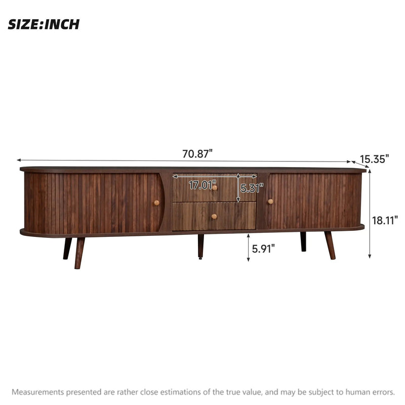 70" TV Stand With Tambour Doors And Fluted Drawers - Dark Brown by Unique Piece Furniture