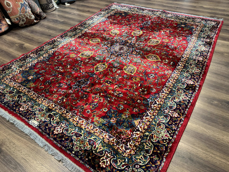 Red Persian Rug 6x9, Medallion Carpet, Ardebil Design, Vintage Belgium Power Loomed Carpet by Jewel Rugs