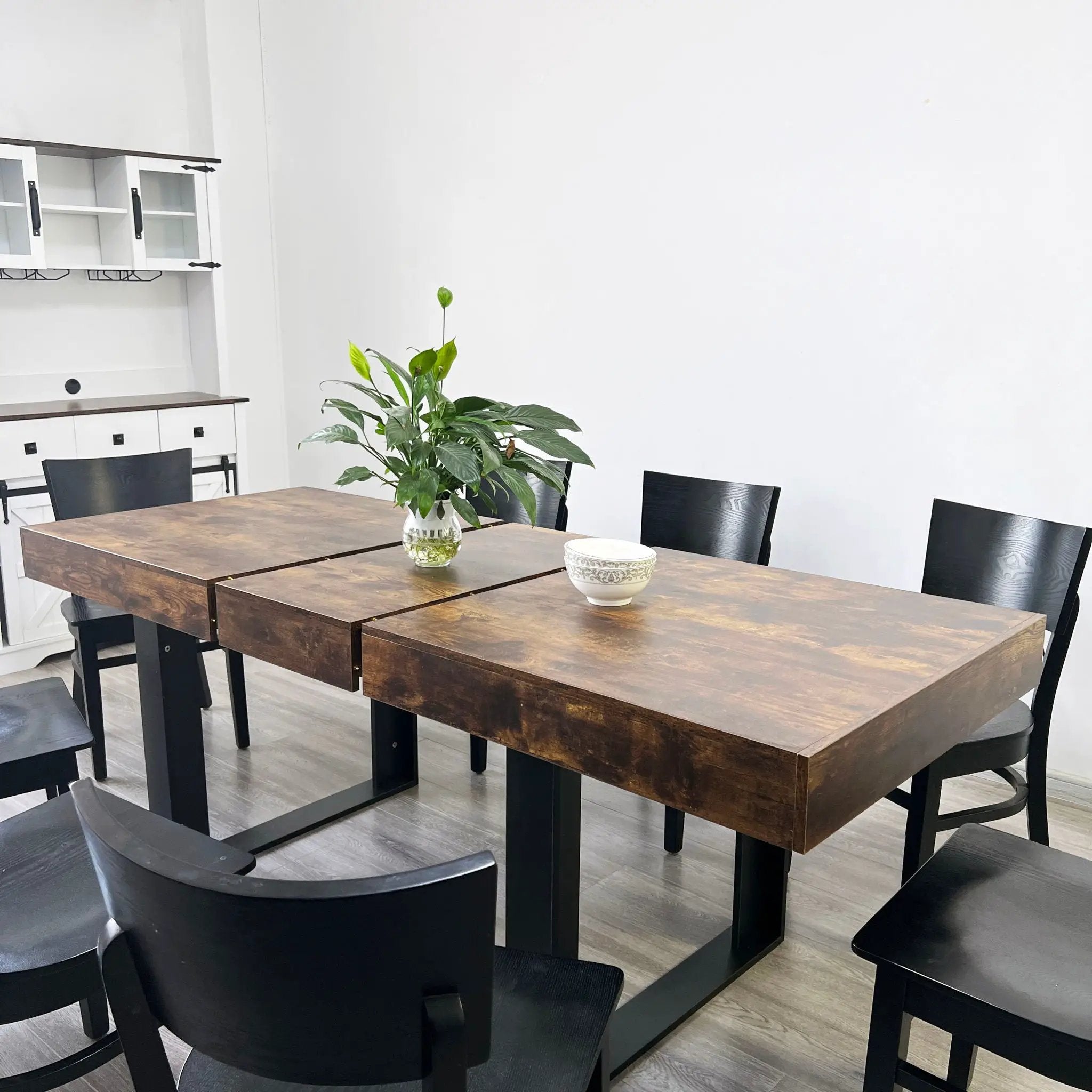 Extendable Dining Room Table For 6 8 10, Modern Farmhouse Wooden Kitchen Expanding Table, Long Large Expandable Dining Room Conference Table - Deep Rustic Brown by Unique Piece Furniture